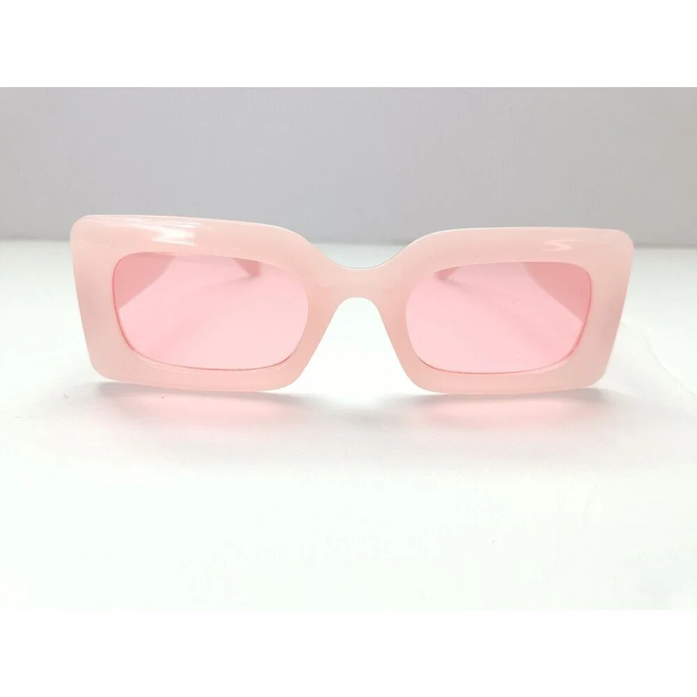 Rectangular Pink Sunglasses Pink Tinted Lens Unisex